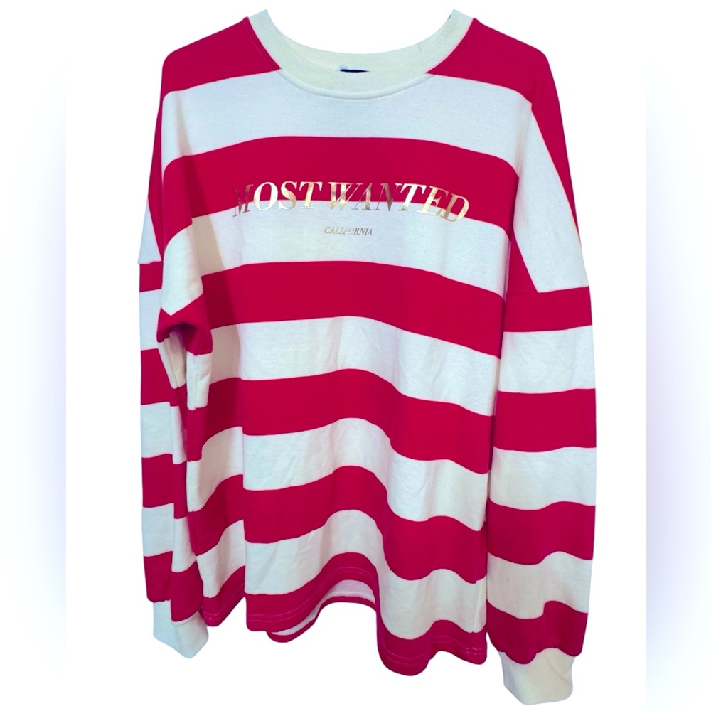 Nokwal California Most Wanted Surf Red & White Striped Sweatshirt Men’s XL MINTY